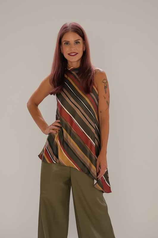 SISLEY HALTER TOP - GREEN STRIPES