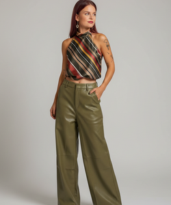 SISLEY HALTER TOP - GREEN STRIPES