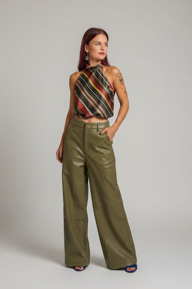 SISLEY HALTER TOP - GREEN STRIPES