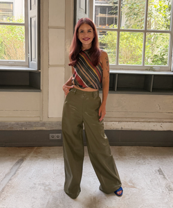 SISLEY HALTER TOP - GREEN STRIPES