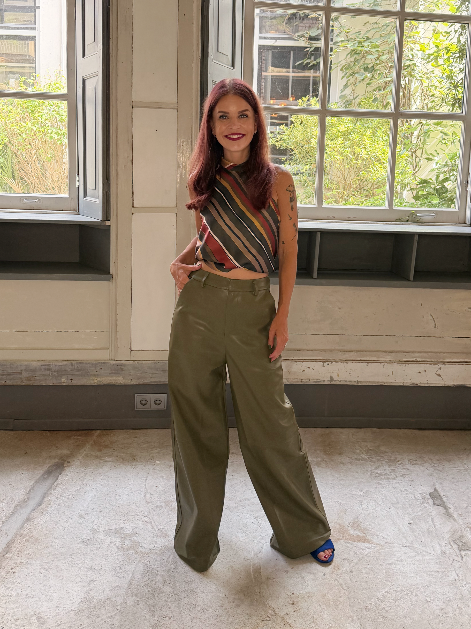 SISLEY HALTER TOP - GREEN STRIPES