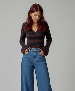 RAMY STRIPED TOP - BLUE/BROWN