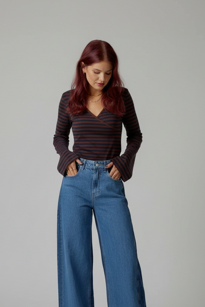 RAMY STRIPED TOP - BLUE/BROWN