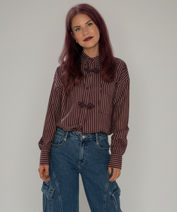 ELOISE MANDARIN STRIPED SHIRT - PRUNE