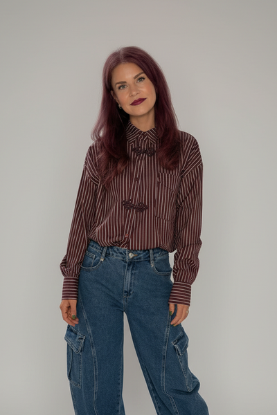 ELOISE MANDARIN STRIPED SHIRT - PRUNE