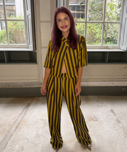 NIKA STRIPED BLAZER - MUSTARD/BROWN