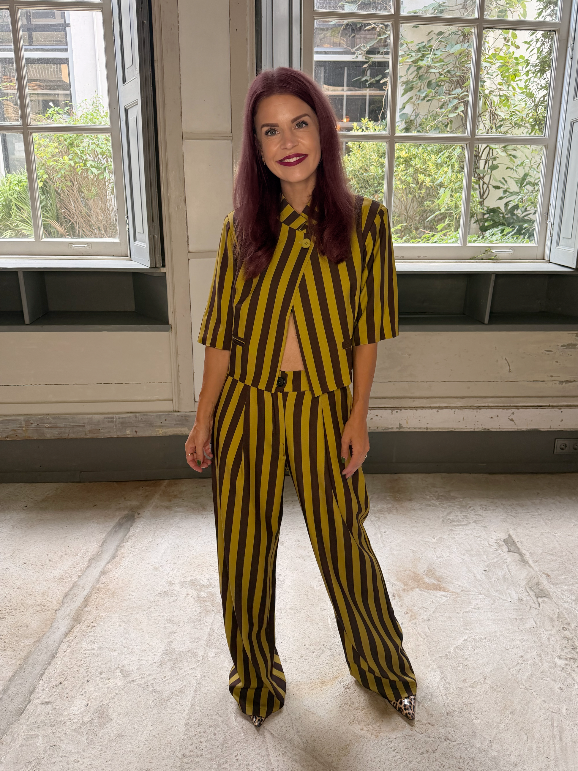 NIKA STRIPED BLAZER - MUSTARD/BROWN