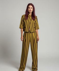 NIKA STRIPED BLAZER - MUSTARD/BROWN