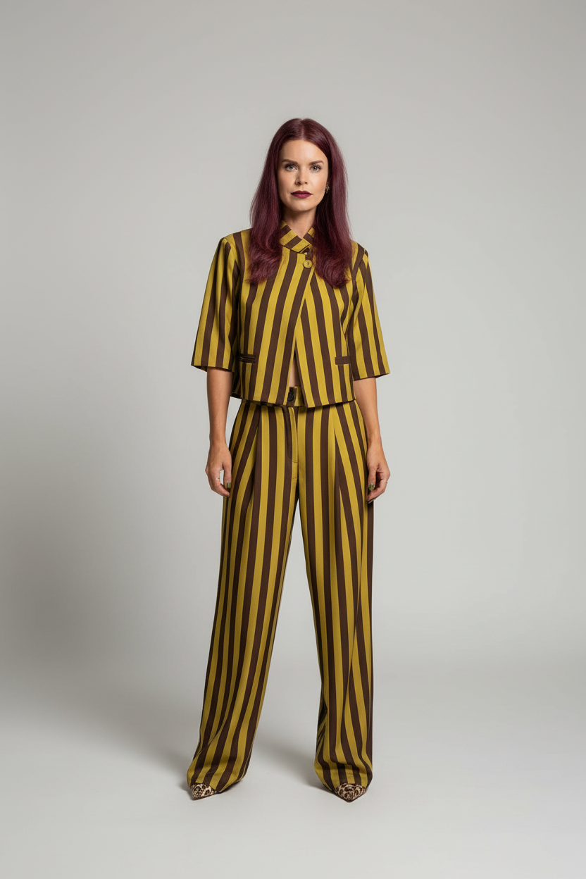 NIKA STRIPED BLAZER - MUSTARD/BROWN