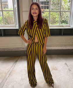 NIKA STRIPED PANTS - MUSTARD/BROWN