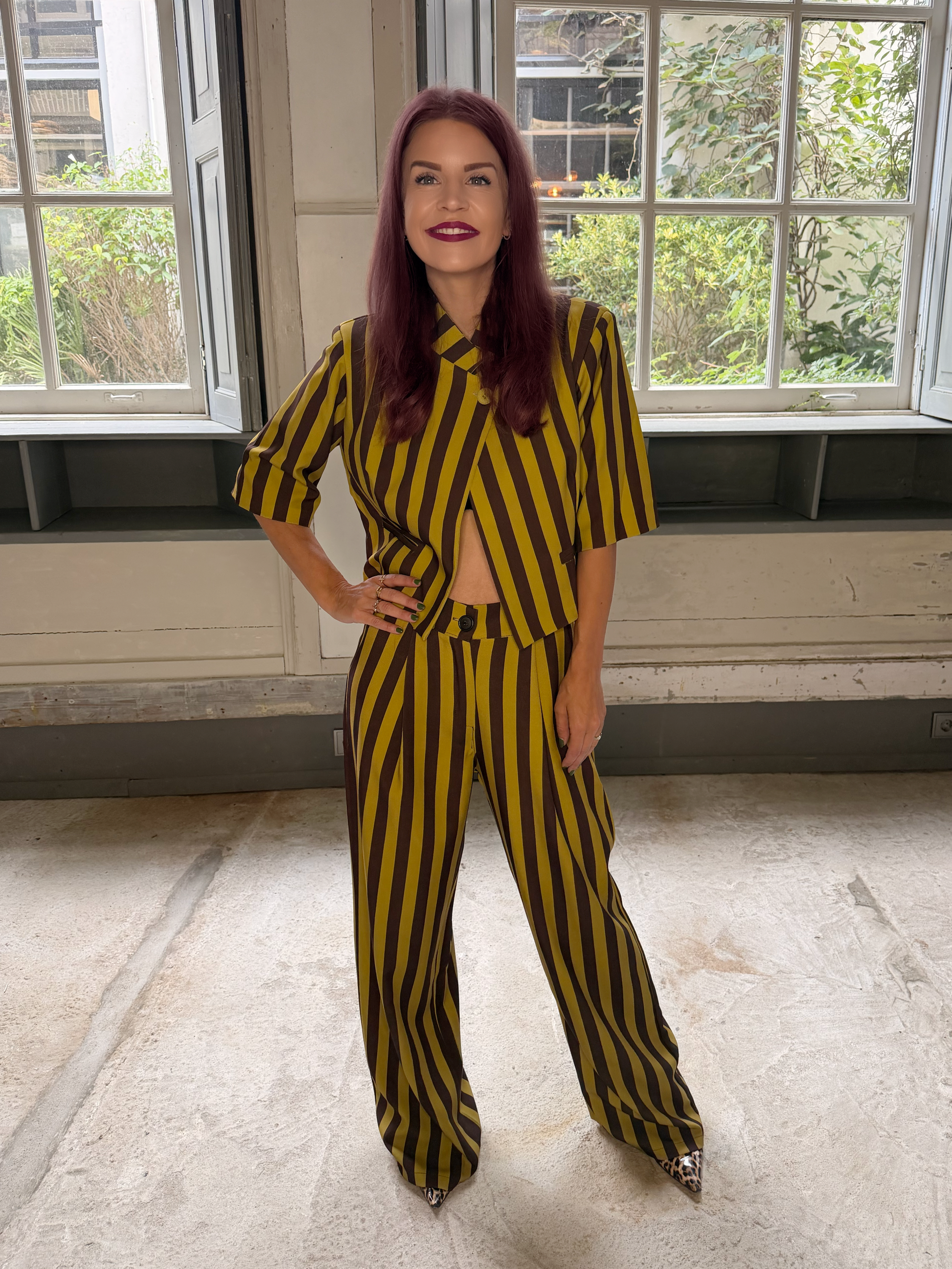 NIKA STRIPED PANTS - MUSTARD/BROWN