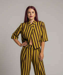 NIKA STRIPED BLAZER - MUSTARD/BROWN