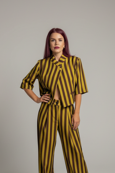 NIKA STRIPED BLAZER - MUSTARD/BROWN
