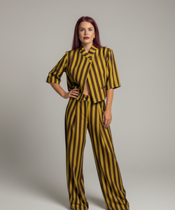 NIKA STRIPED PANTS - MUSTARD/BROWN