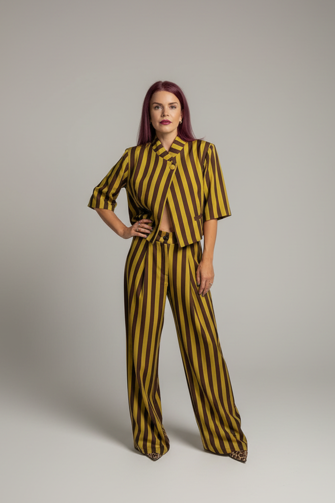 NIKA STRIPED PANTS - MUSTARD/BROWN