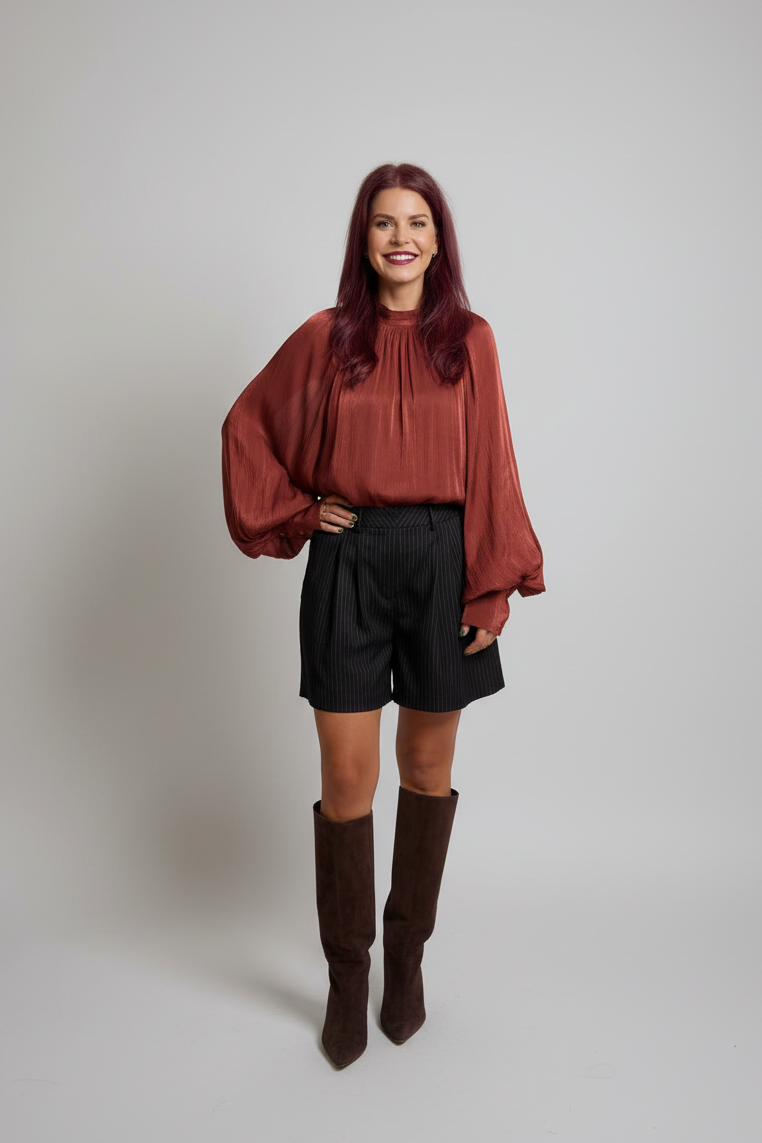 ELARA SATIN BLOUSE - TERRACOTTA
