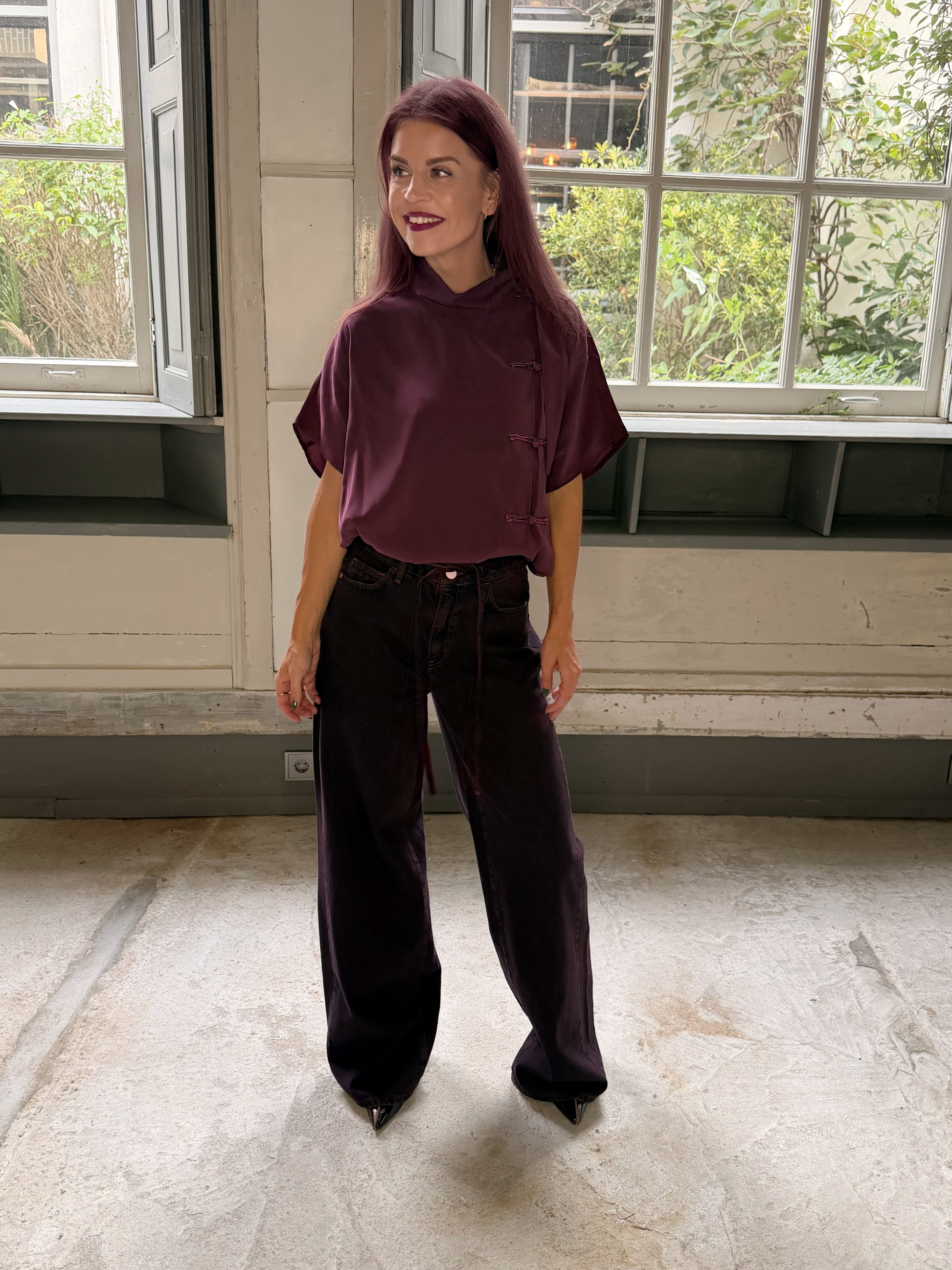 MIYA MANDARIN BLOUSE - PRUNE