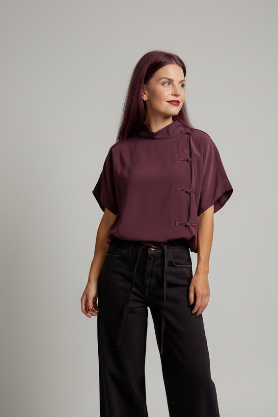 MIYA MANDARIN BLOUSE - PRUNE