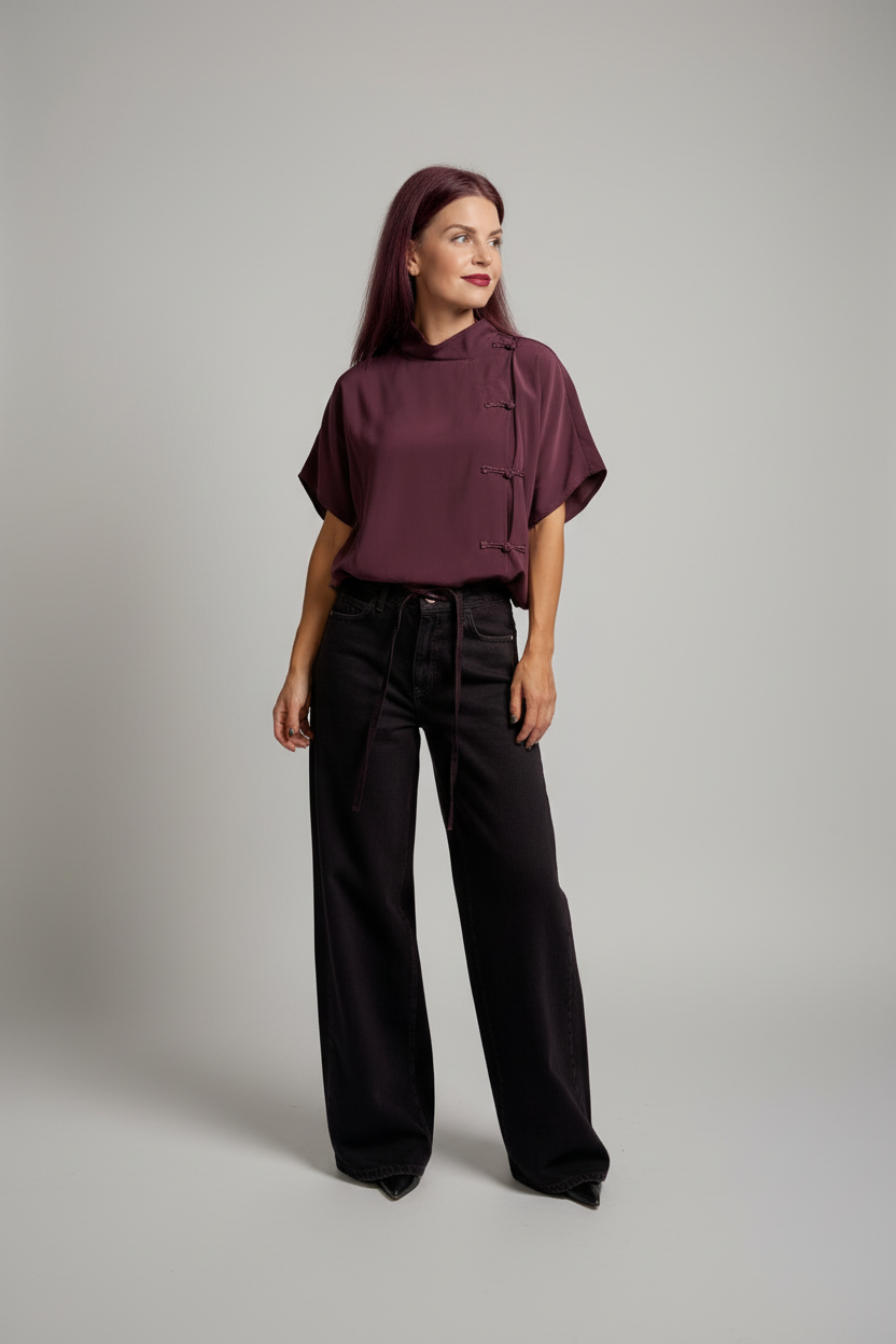 MIYA MANDARIN BLOUSE - PRUNE