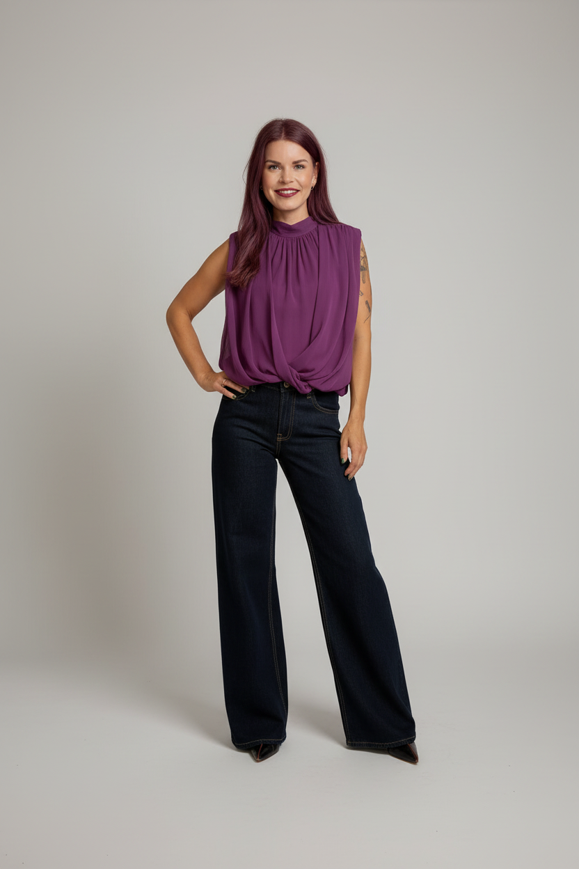 ATHENA DRAPED TOP - VIOLET
