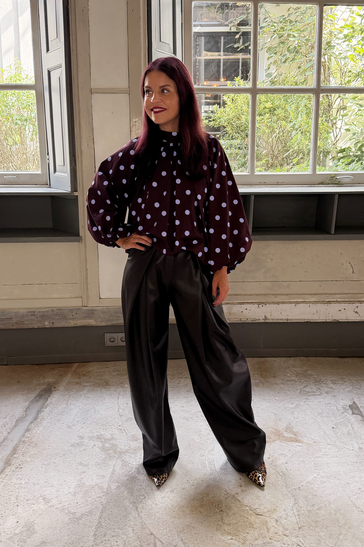 SACHSA POLKA DOT BLOUSE - BORDEAUX