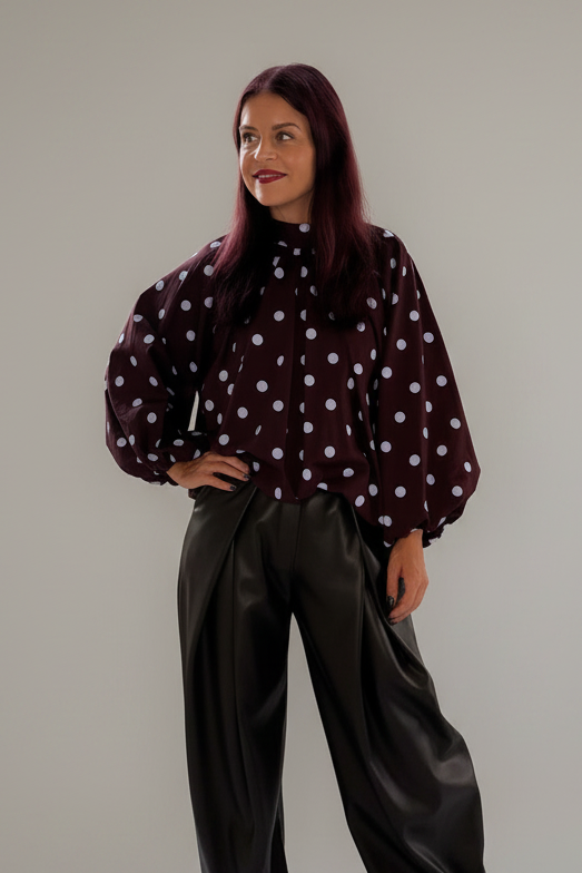 SACHSA POLKA DOT BLOUSE - BORDEAUX