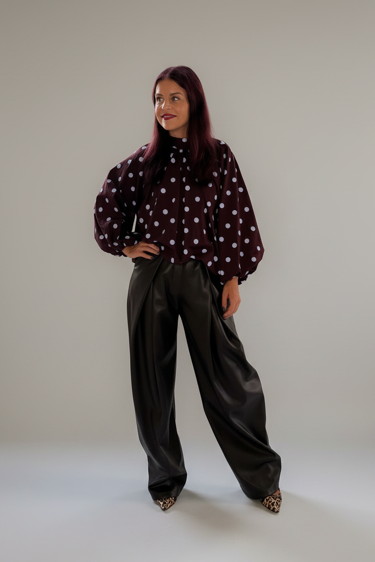 SACHSA POLKA DOT BLOUSE - BORDEAUX