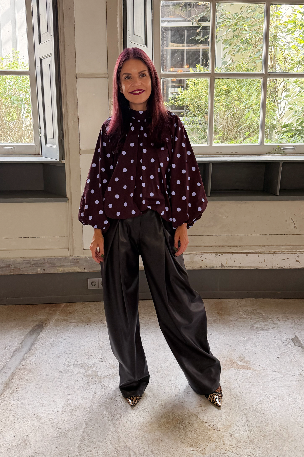 DEAN PU PLEATED PANTS - DARK BROWN