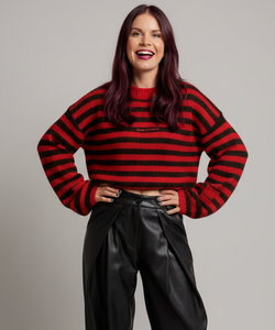 MAREN STRIPED KNIT - RED/CHOCO