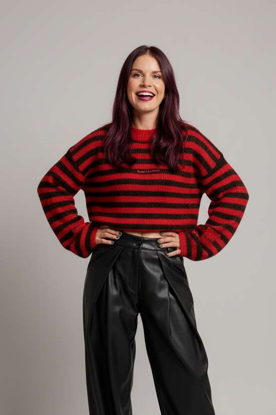 MAREN STRIPED KNIT - RED/CHOCO