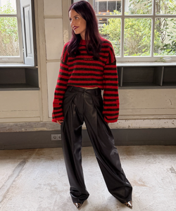 DEAN PU PLEATED PANTS - DARK BROWN