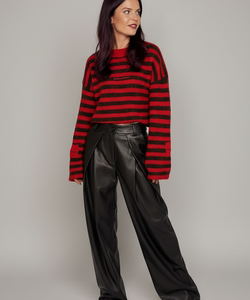 DEAN PU PLEATED PANTS - DARK BROWN