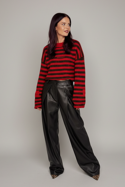 DEAN PU PLEATED PANTS - DARK BROWN