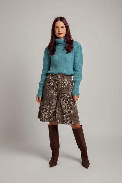 YUNA PAISLEY JORTS - BROWN