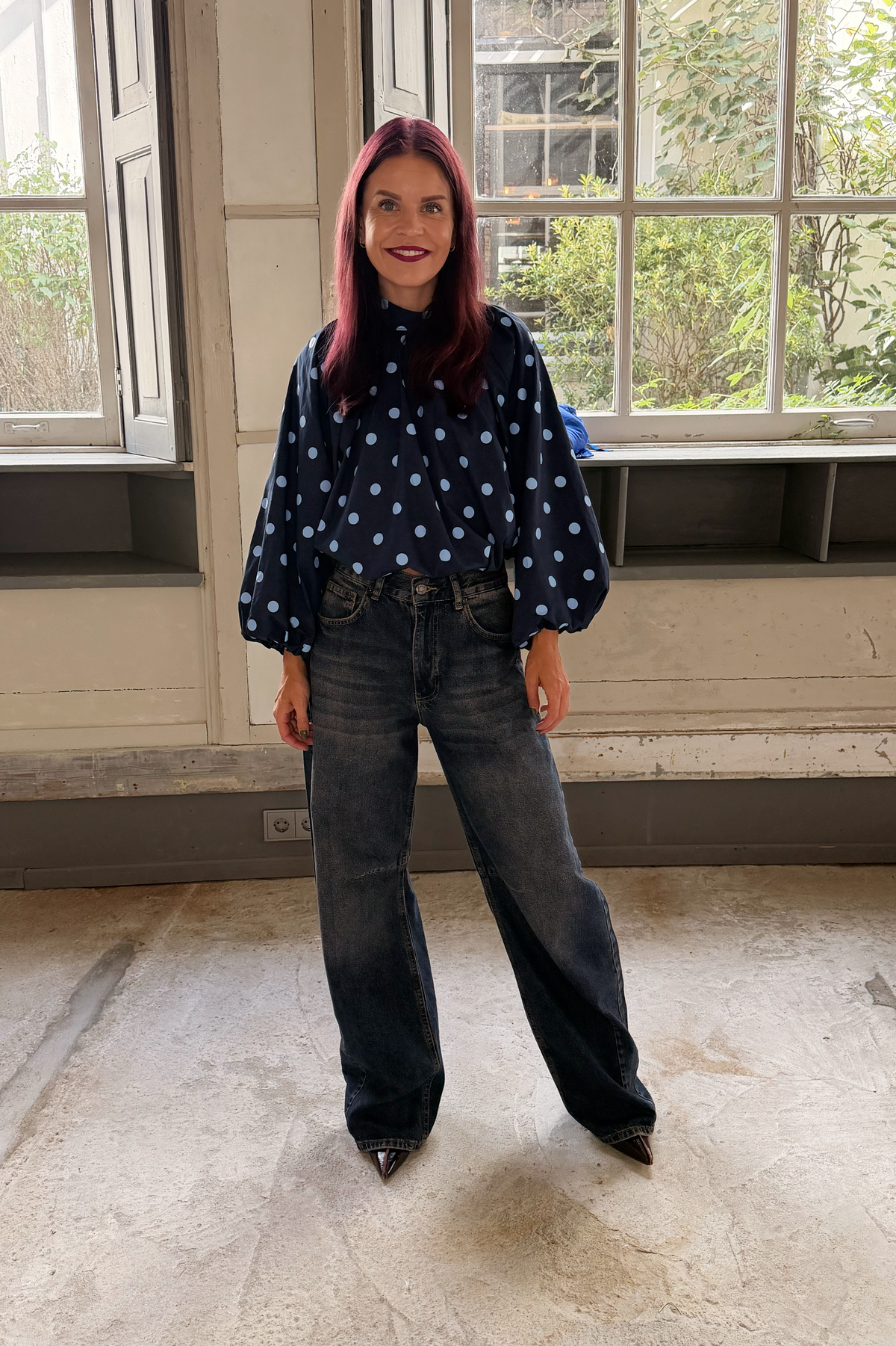 SACHSA POLKA DOT BLOUSE - NAVY