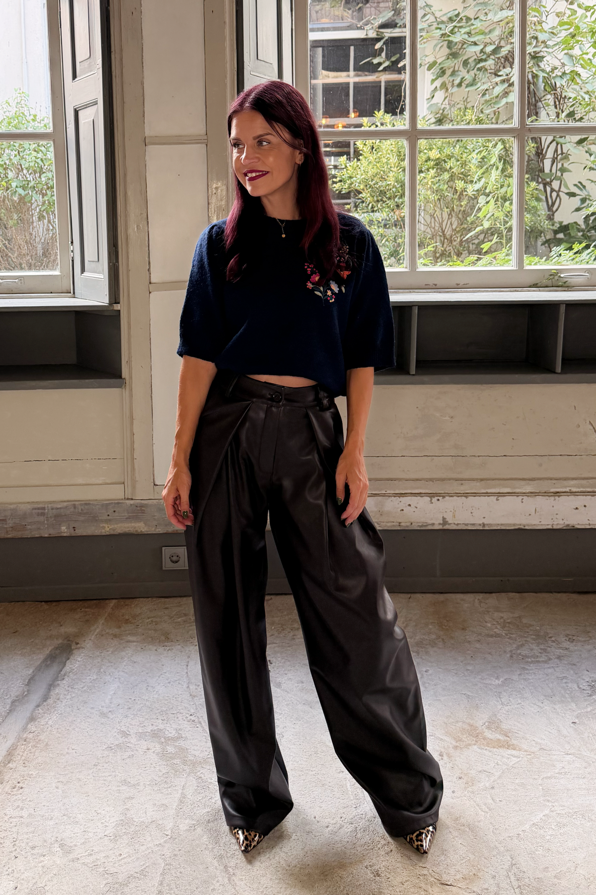 DEAN PU PLEATED PANTS - DARK BROWN