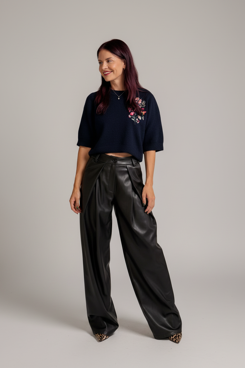 DEAN PU PLEATED PANTS - DARK BROWN