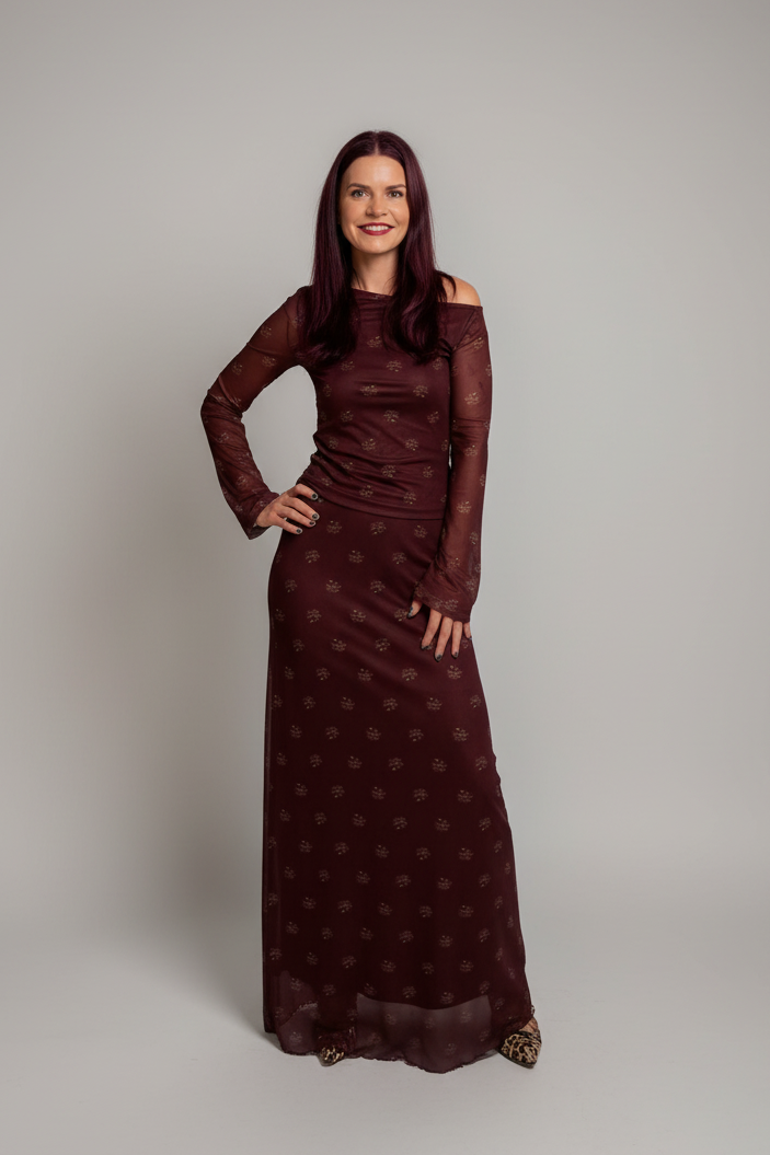 TRISHA MESH TOP - BORDEAUX