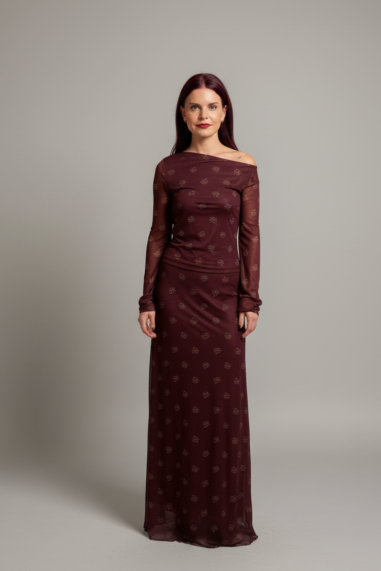 TRISHA MESH TOP - BORDEAUX