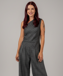 DOMINIQUE ASYMMETRIC TOP - GREY CHECK