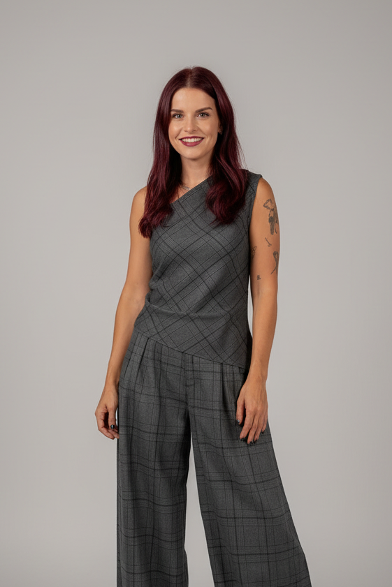 DOMINIQUE ASYMMETRIC TOP - GREY CHECK