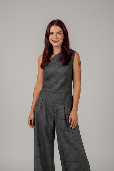 DOMINIQUE ASYMMETRIC TOP - GREY CHECK