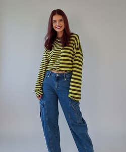 FRANKIE LS STRIPED SHIRT - GREEN/CHOCO