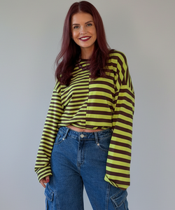 FRANKIE LS STRIPED SHIRT - GREEN/CHOCO