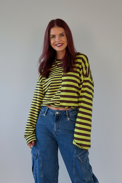 FRANKIE LS STRIPED SHIRT - GREEN/CHOCO