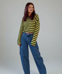 FRANKIE LS STRIPED SHIRT - GREEN/CHOCO