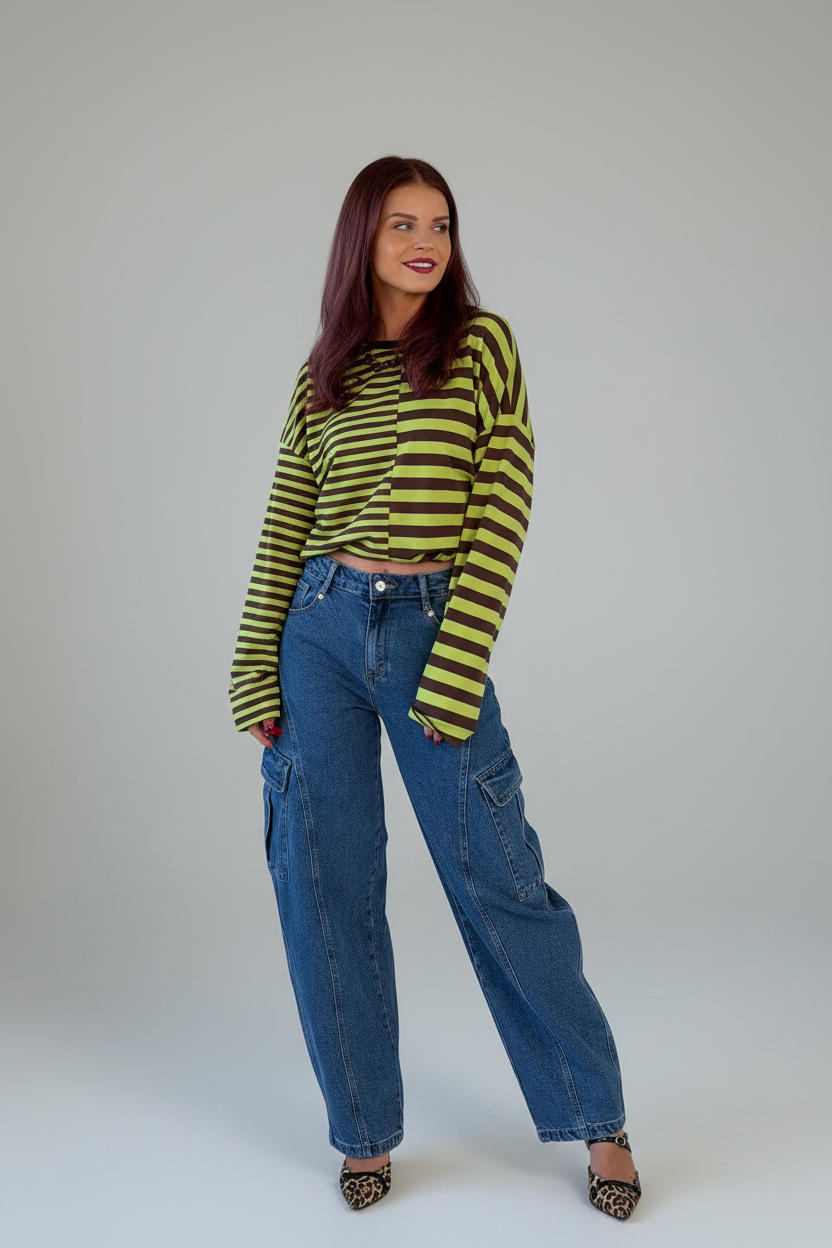 FRANKIE LS STRIPED SHIRT - GREEN/CHOCO