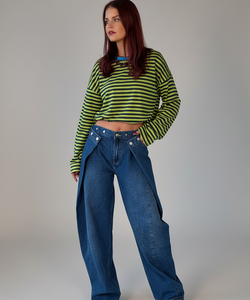 SAMMIE STRIPED SHIRT - LIME GREEN/DARK GREEN