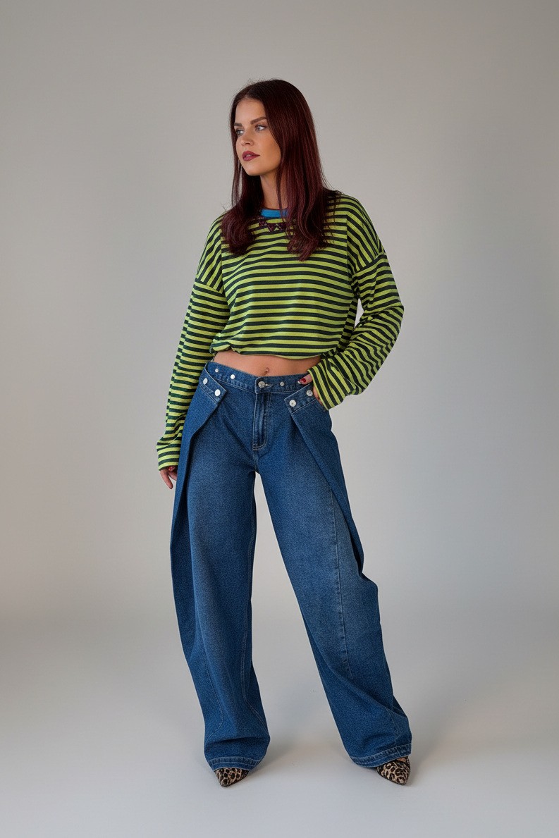 SAMMIE STRIPED SHIRT - LIME GREEN/DARK GREEN