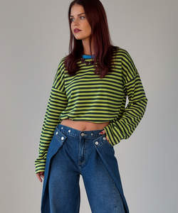 SAMMIE STRIPED SHIRT - LIME GREEN/DARK GREEN
